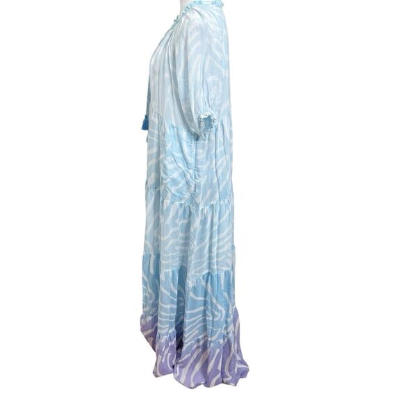 Oliphant Zebra Print Ruffle Maxi Dress Women’s Size Small Blue Ombré Tiered - Picture 6 of 12
